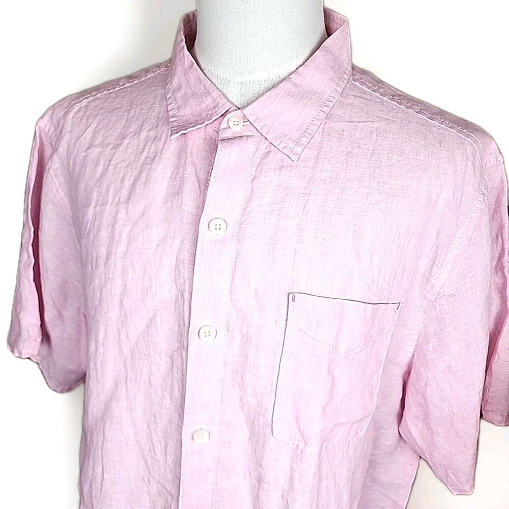 Tommy Bahama Relax Shirt Mens XL Pink 100% Linen Button Up Pocket Short Sleeve